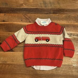 Janie and Jack Firetruck Sweater and Oxford underneath NWT